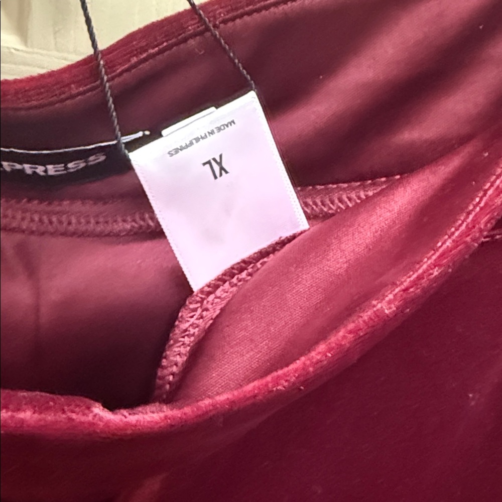Express Editor Burgundy Wine Velvet Trouser High Rise Pants Size XL NWT $88 - Picture 4 of 7